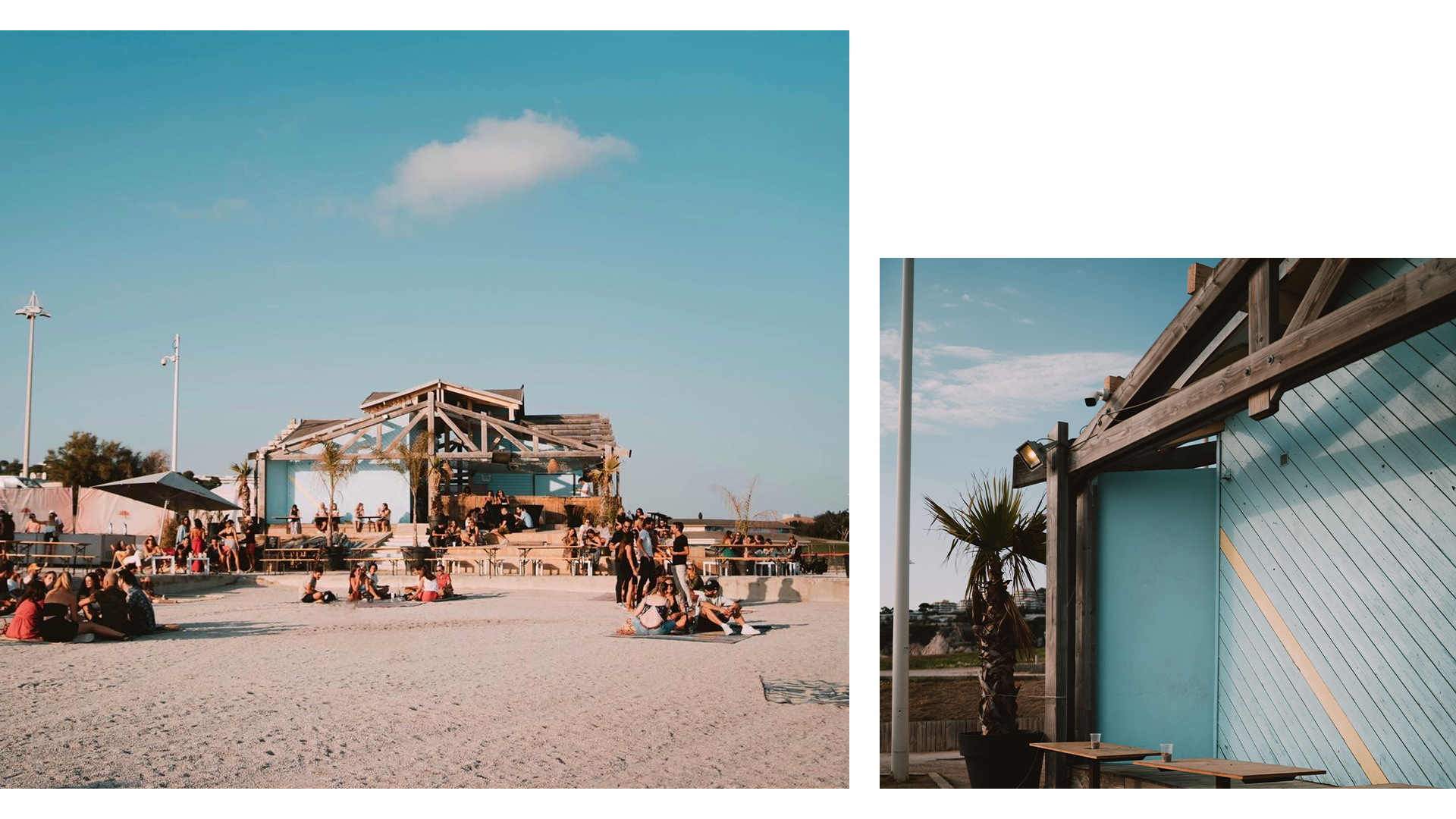 la cabane des amis, sable et ciel bleu